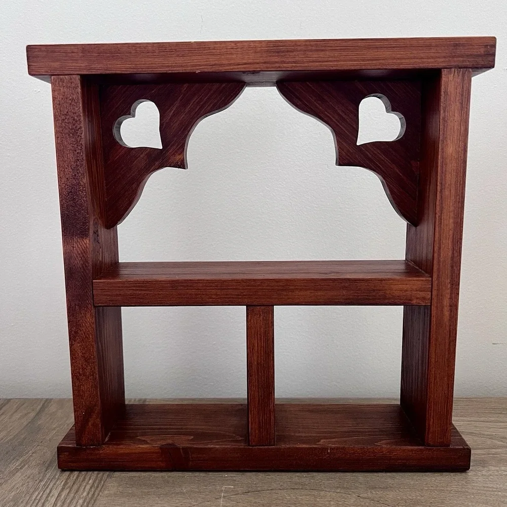 Vintage Solid Wood Heart Cutout Wall Shelf Country Cottage Display Shelf